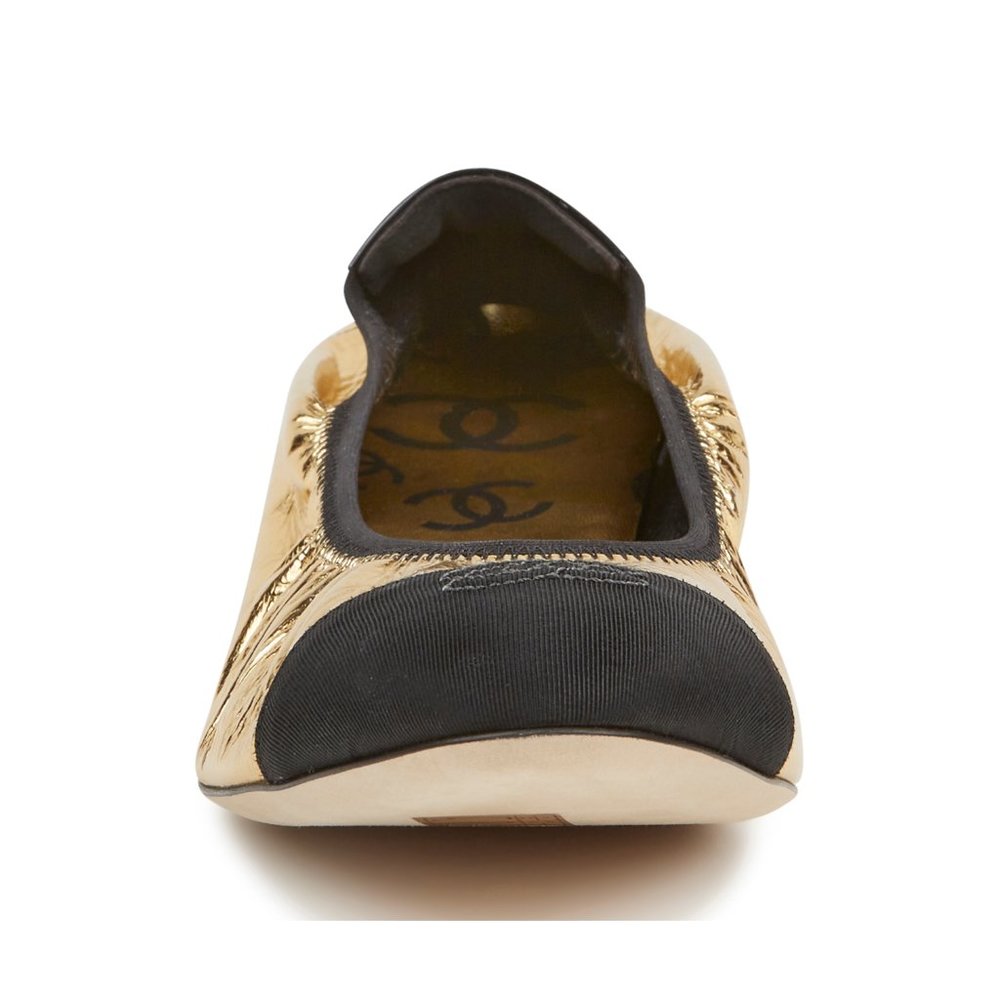 NEW IN BOX Authentic Chanel Gold & Black CC Logo Ballerina Ballet Flats 41.5 - Picture 7 of 14